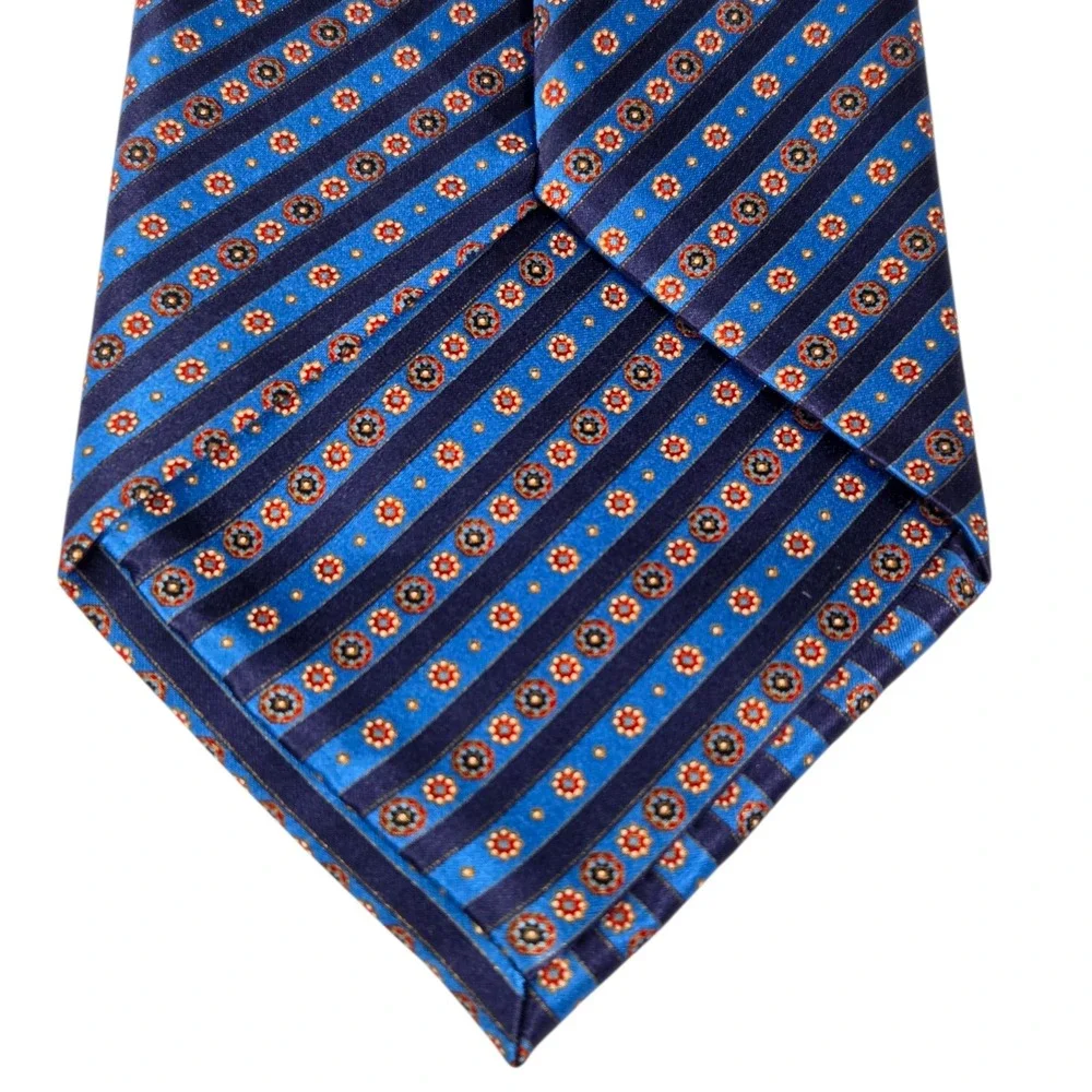 Stefano Ricci Tie Mens Blue Striped‎ Floral Medallion 100% Silk Made in Italy
